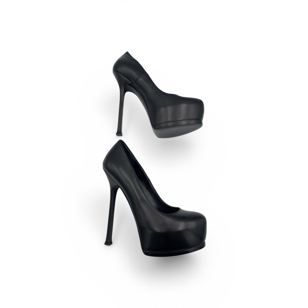 Saint Laurent Tribtoo Platform Pumps Black Leather –Size 38.5 US 8.5 - Picture 10 of 14